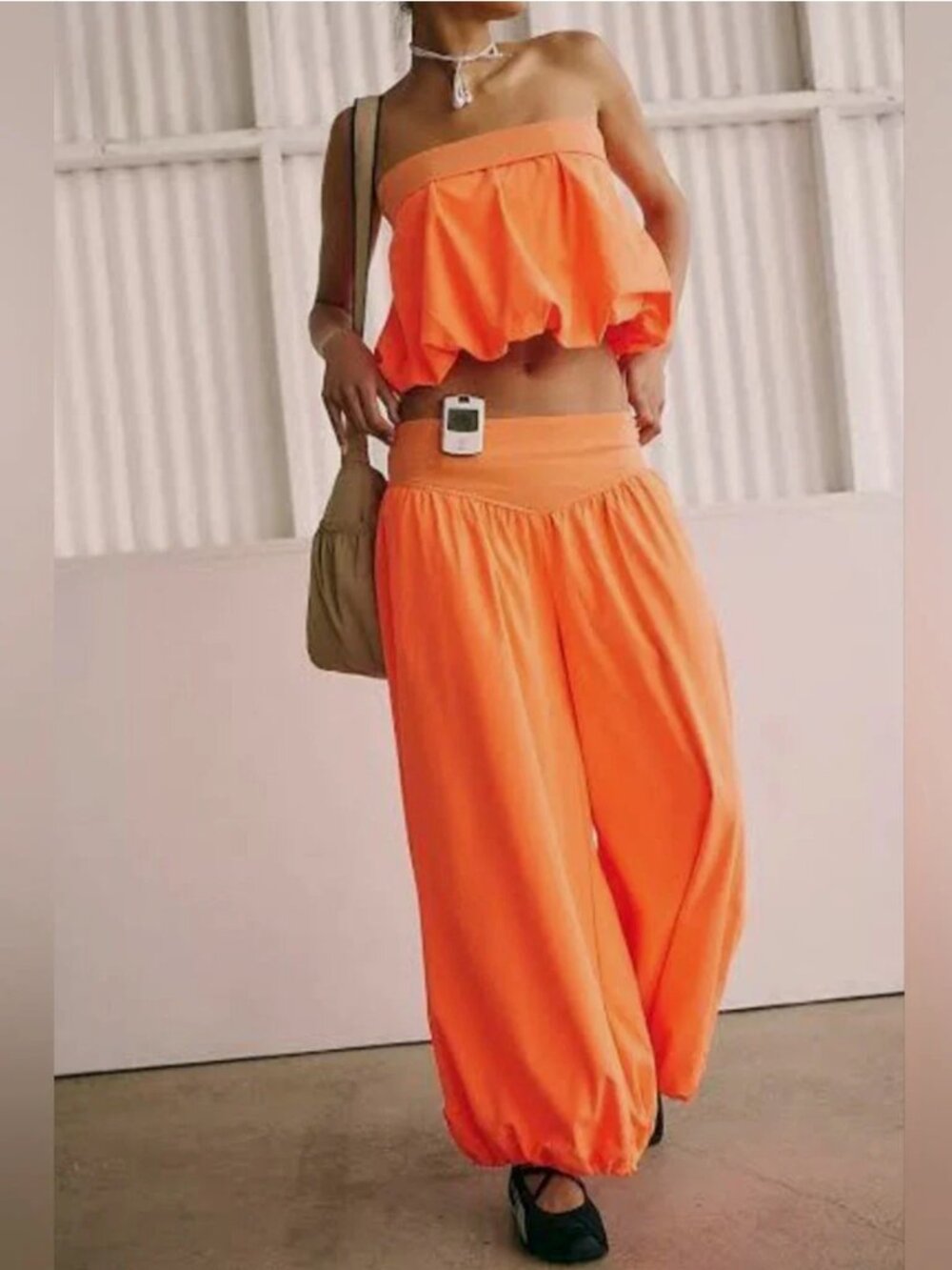 Free People NWT Movement Bubble Hot Watermelon Orange Harem Pants Set M
